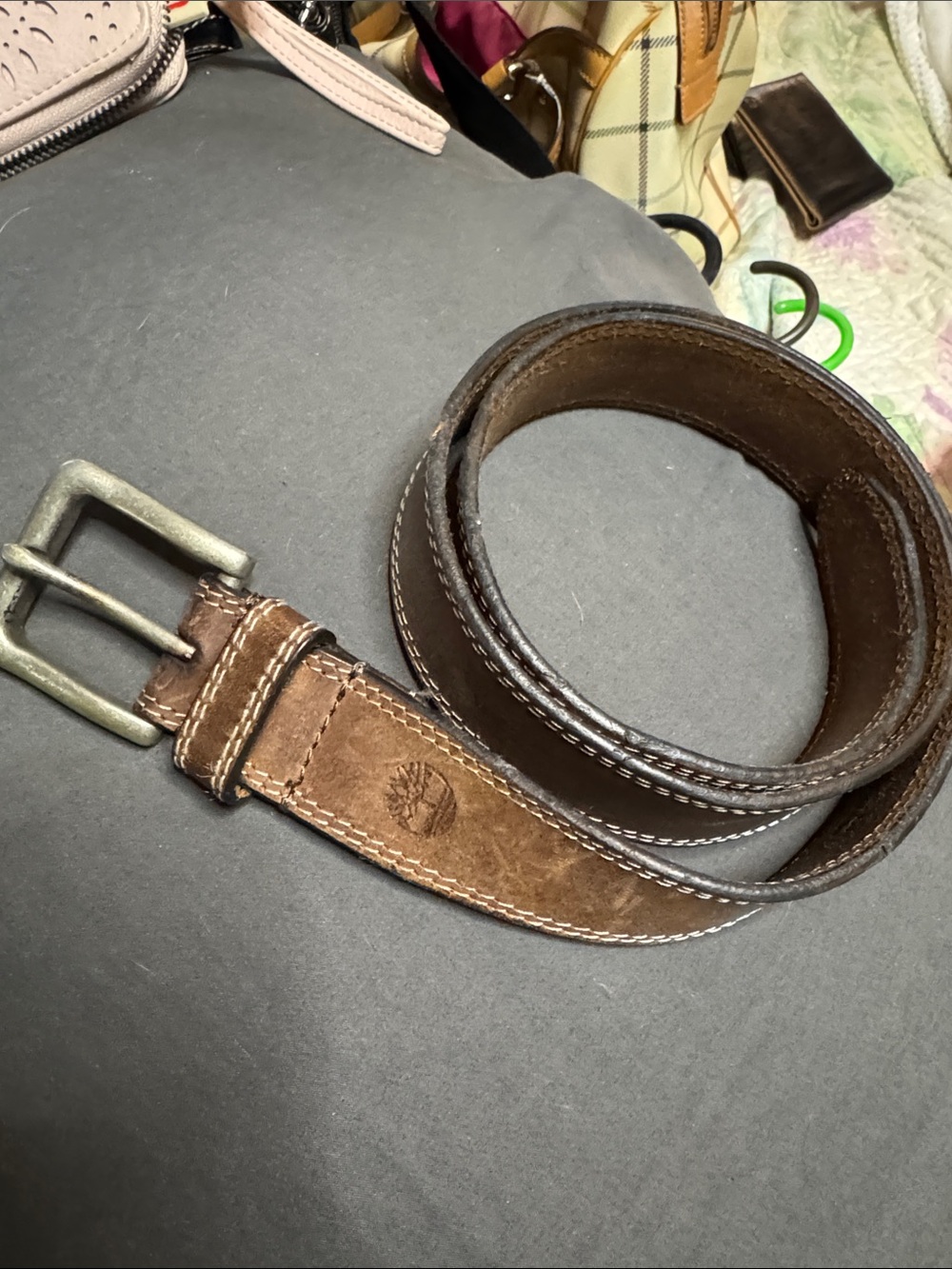 Timberland Brown Leather Men's Belt with Contrast Stitching